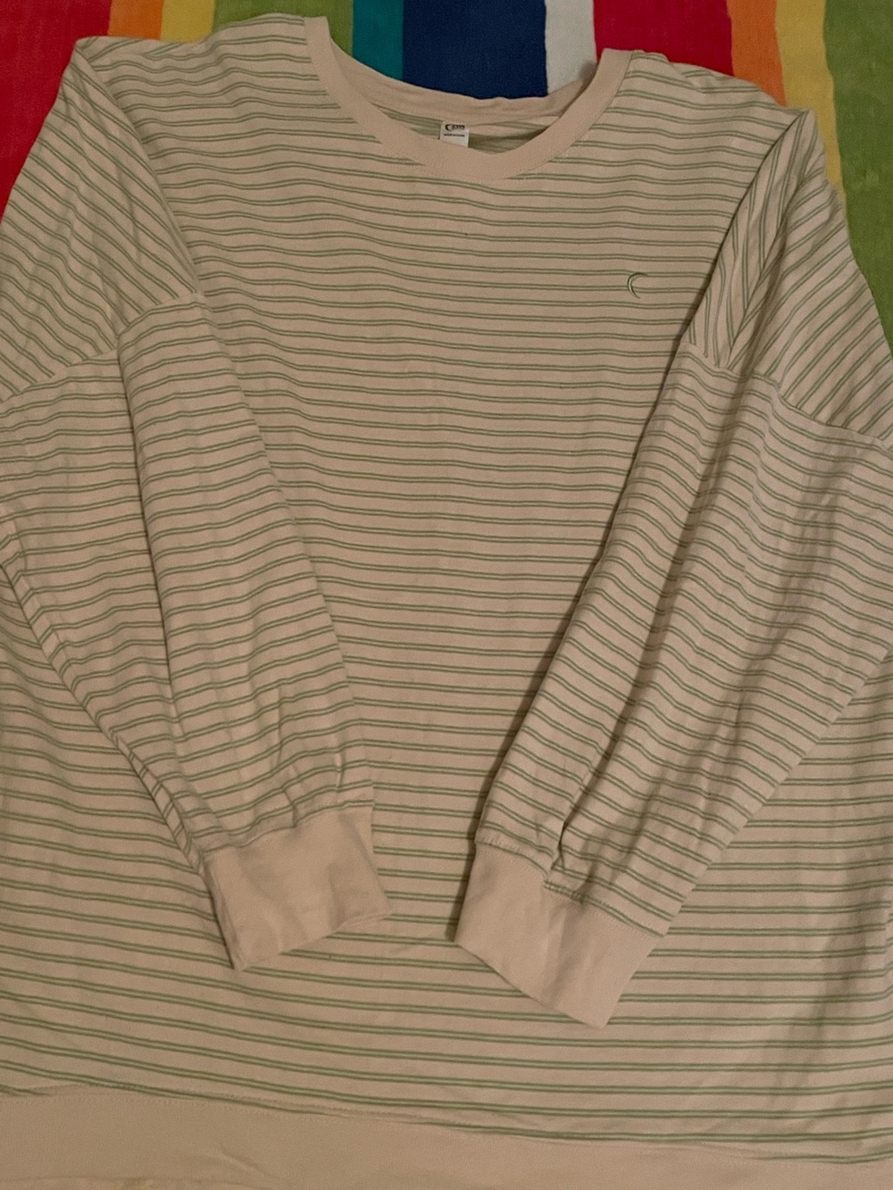 ZYIA Striped Crew Tee in Cream and Sage-like new condition